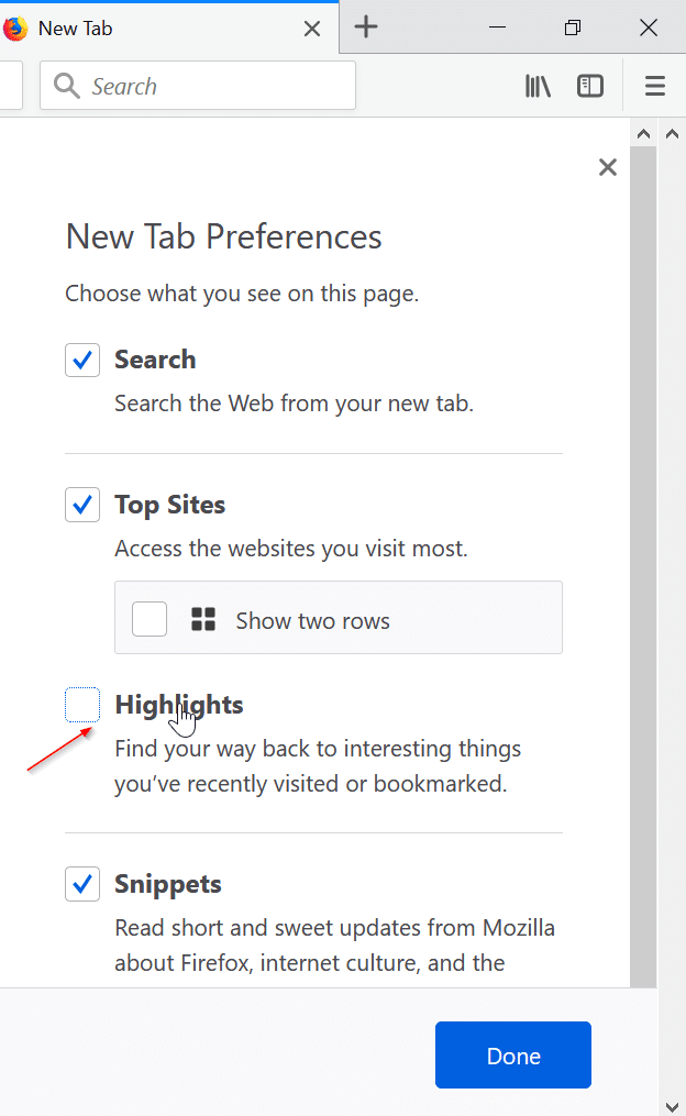 如何在 Firefox 57 新标签页中移除网站高亮推荐-第5张图片-致知笔记 如何在 Firefox 57 新标签页中移除网站高亮推荐-第5张图片-致知笔记