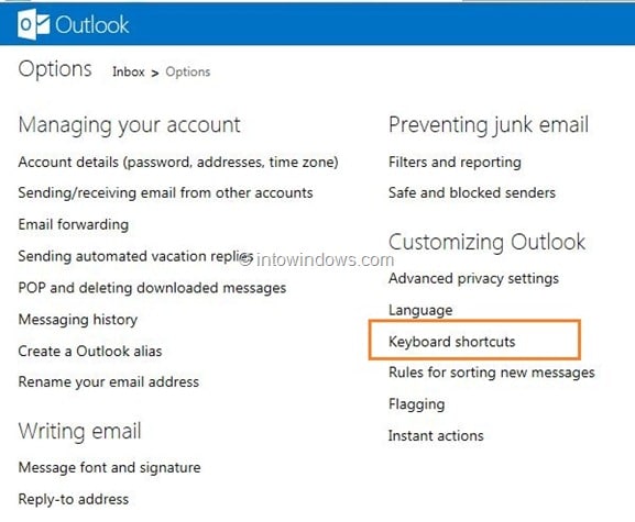 如何在 Outlook.com 中启用 Gmail 和 Yahoo! 邮件的键盘快捷键-第2张图片-致知笔记