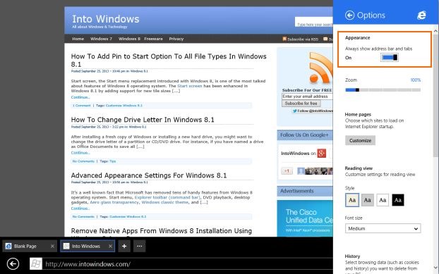 如何在 Windows 8.1 中让 IE11 始终显示地址栏和标签页-第4张图片-致知笔记 如何在 Windows 8.1 中让 IE11 始终显示地址栏和标签页-第4张图片-致知笔记