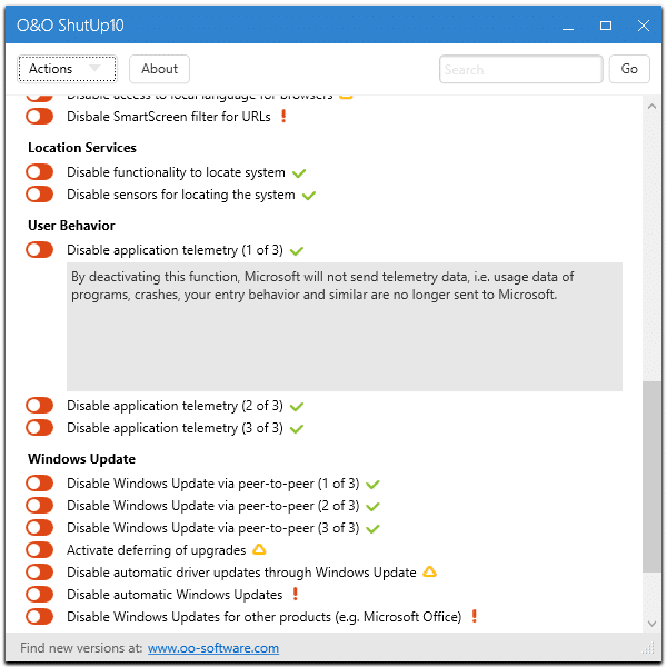 O&O ShutUp10:一键配置 Windows 10 安全与隐私设置-第2张图片-致知笔记 O&O ShutUp10:一键配置 Windows 10 安全与隐私设置-第2张图片-致知笔记