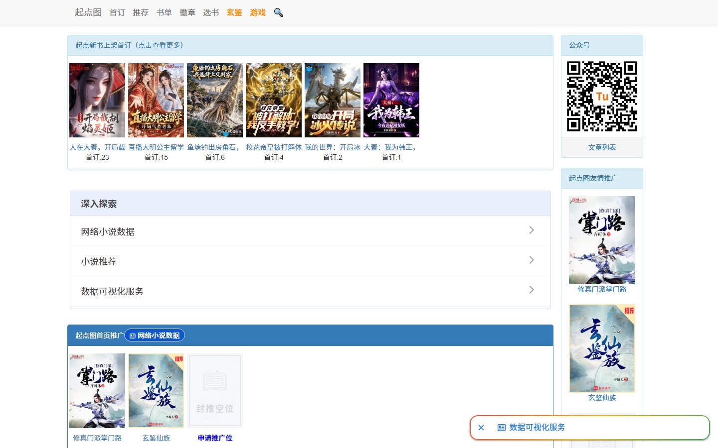 起点图官网 - 起点网络小说数据可视化分析平台-第1张图片-致知笔记
